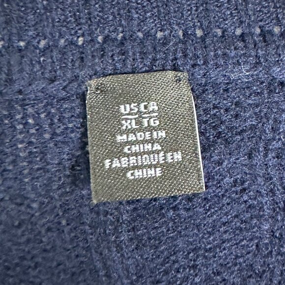 Saks Fifth Avenue Cable Knit Crew Sweater Navy Blue Mens XL Merino Wool Cashmere - Picture 5 of 12